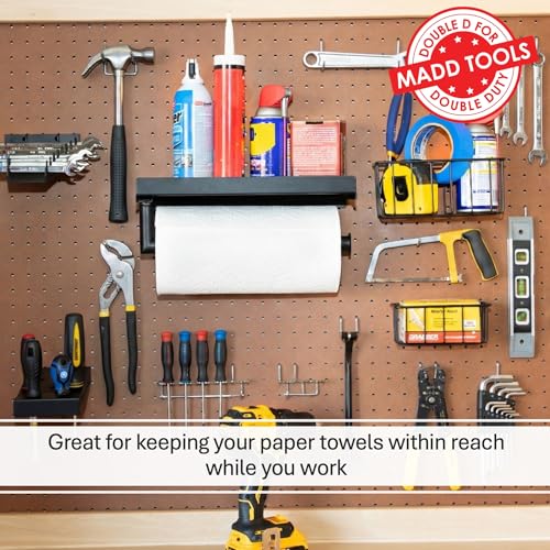 Pegboard Paper Towel Holder with Hooks, Peg Board Organizer Accessory - size: Paper Towel Bar with Shelf