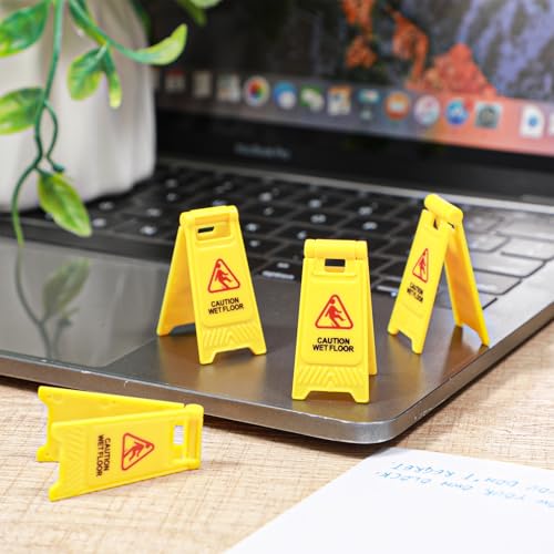 TIESOME 12Pcs Yellow Mini Caution Wet Floor Signs, Double Sided Safety Warning Sign Mini Traffic Sign for Indoor Outdoor Use