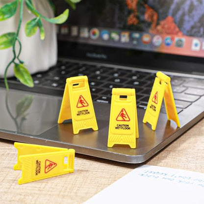 TIESOME 12Pcs Yellow Mini Caution Wet Floor Signs, Double Sided Safety Warning Sign Mini Traffic Sign for Indoor Outdoor Use