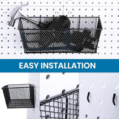 Sieral 4 Pcs Metal Pegboard Baskets Wire Organizer, Small, Medium, Black - color: Black, size: Small, Medium