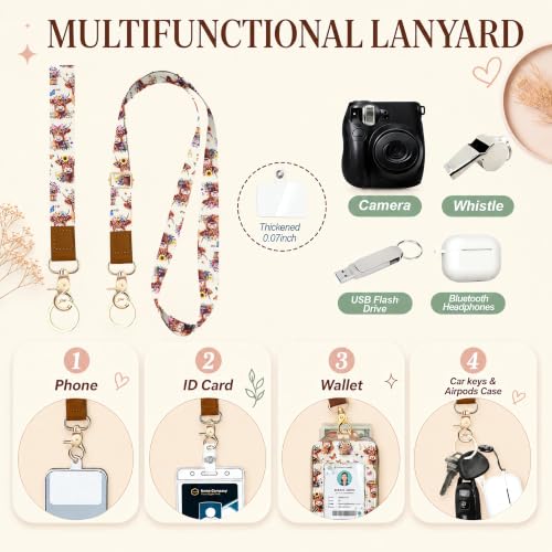 Lightweight Lanyard Wallet with RFID Blocking Card Holder, ID Badge Holder - color: Floral Highland Cow