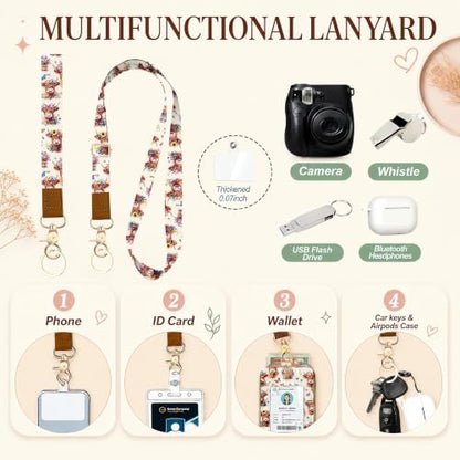 Lightweight Lanyard Wallet with RFID Blocking Card Holder, ID Badge Holder - color: Floral Highland Cow