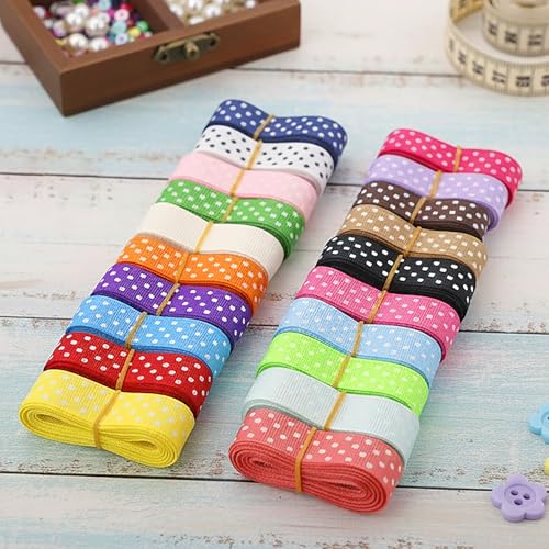 QingHan Polka Dot Grosgrain Ribbon: 5/8 inch 40 Yards (20colors x 2yards) - color: 5/8 Polka Dot