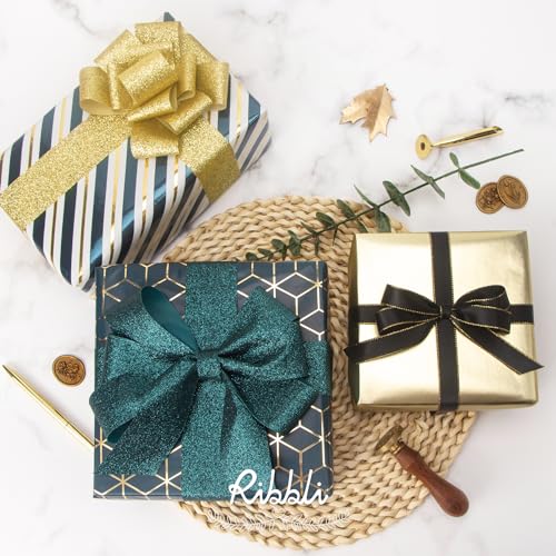 Ribbli Teal Gold Father’s Day Wrapping Paper Mini Roll, 3 Rolls Birthday Gift Wrap for Men Boy Friend Wedding - 17 inch x 120 inch(10feet) Per Roll - color: Teal/Gold