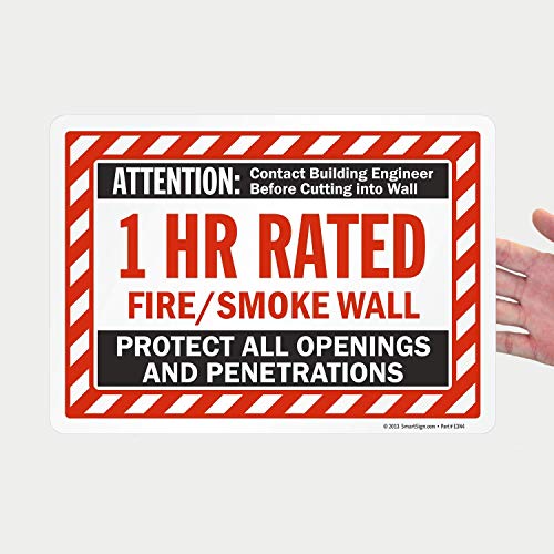 SmartSign - S-8937-EU-10x14-D1 Attention - 1 Hr Rated Fire / Smoke Wall Label by | 10" x 14" Laminated Vinyl 10" x 14" Laminated Vinyl - Fire/Smoke Wall Label - color: 10" x 14" Laminated Vinyl - Fire/Smoke Wall Label