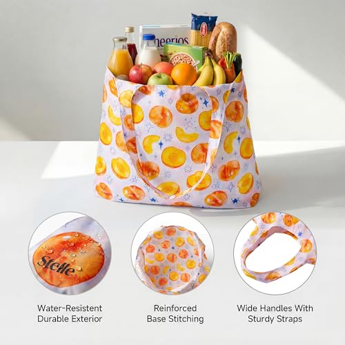 Stelle Lightweight Reusable Grocery Bag with Handles Ripstop Nylon Foldable Tote Shopping Bags for Travel and Groceries - color: Sparkling Peach