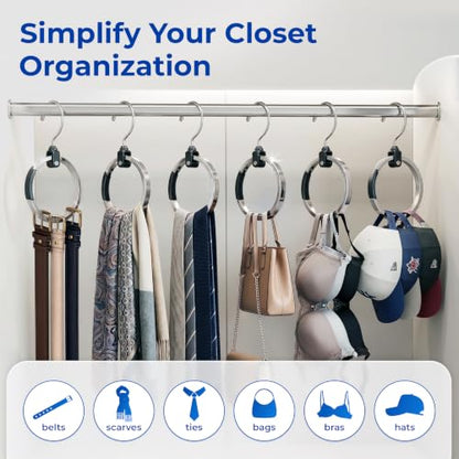 Rolly Hanger® Premium Closet Organizer, Rotating Aluminum Ring Hanger with 360° Swivel Hook, Space Saving Accessory Holder for Belts, Ties, Hats, Scarves, Purses & Handbags | Closet Organizer (3 Pack) - size: 3 Pack