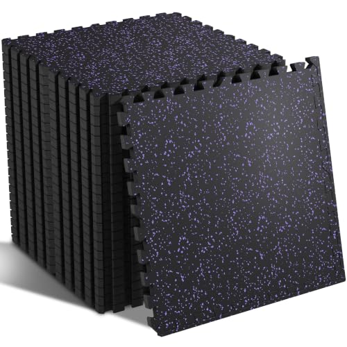 SUPERJARE 0.79'' Extra-Thick 24 Pcs 96 Sq Ft Exercise Equipment Mats - color: Black/Purple, size: 24 Tiles (96 Sq Ft)