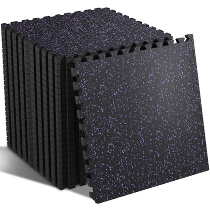 SUPERJARE 0.79'' Extra-Thick 24 Pcs 96 Sq Ft Exercise Equipment Mats - color: Black/Purple, size: 24 Tiles (96 Sq Ft)