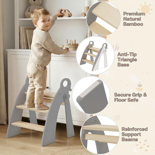 Step Stool for Toddlers & Kids, Bathroom Sink, 3-Step Foldable, Gray - color: 3 Step Grey