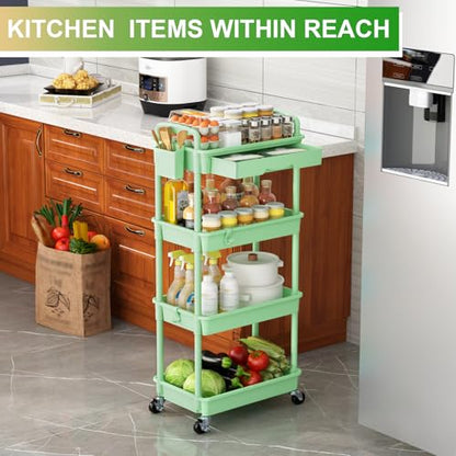 Goovilla 4 Tier Rolling Utility Cart Organizer with Removable Drawer, Green - size: 4 Tier, style: Green