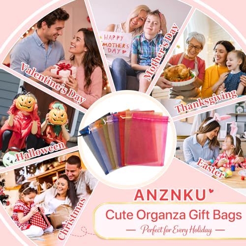 ANZNKU 100PCS Organza Bags 6x9, Red Small Mesh Gift Bags Drawstring Bulk - color: Red