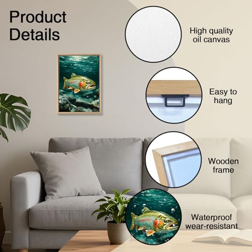 Rainbow Trout Underwater Wooden Box Sign Wall Art 8x12 Inch - color: Rainbow Trout