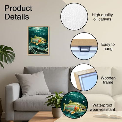 Rainbow Trout Underwater Wooden Box Sign Wall Art 8x12 Inch - color: Rainbow Trout