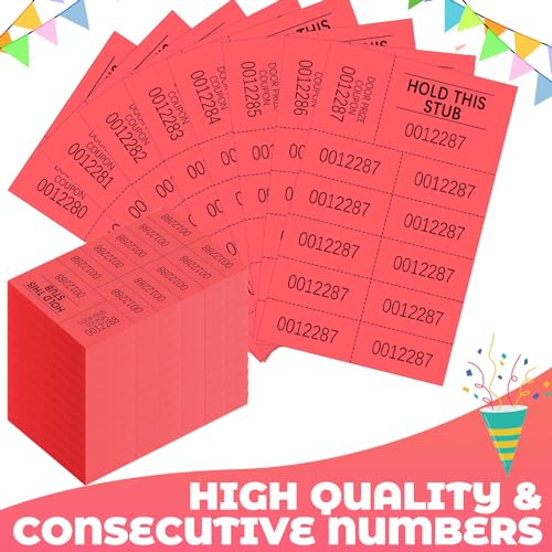 Kosiz 504 Pcs Raffle Tickets Basket Auction 10 Bid Numbers, Red - color: Red
