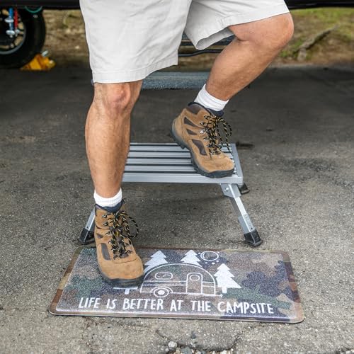Camco Folding Aluminum Step Stool, Adjustable Height for RV and Trailers, Silver - Lightweight, Foldable, and Heavy-Duty Stepping Platform for Home and Camping - style: Adjustable Step