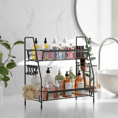 2 Tier Bathroom Countertop Organizer, Vanity Storage Shelf, Small, Black - color: 2 Tier Small Black