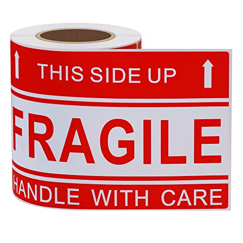 Hybsk This Side Up Fragile Stickers 4"*6" Handle with Care Shipping and Packing Warning Adhesive Labels 100 Per Roll (4x6 inch) - size: 4x6 inch