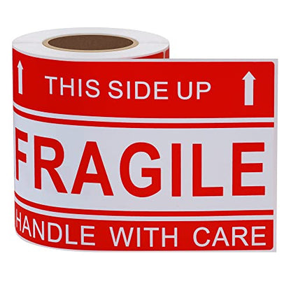 Hybsk This Side Up Fragile Stickers 4"*6" Handle with Care Shipping and Packing Warning Adhesive Labels 100 Per Roll (4x6 inch) - size: 4x6 inch