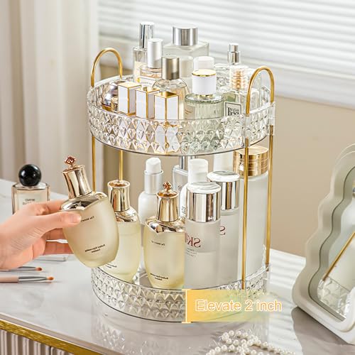 Large Capacity Rotating Makeup Organizer Perfume Stand Holder, 2 Tier Clear - color: Clear, size: 2 Tier (Standard)