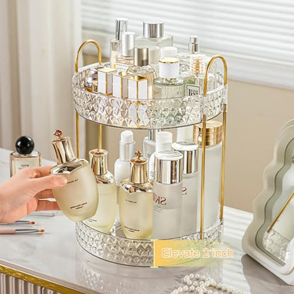 Large Capacity Rotating Makeup Organizer Perfume Stand Holder, 2 Tier Clear - color: Clear, size: 2 Tier (Standard)