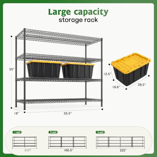 REIBII Storage Shelves, 2560LBS Heavy Duty&Adjustable Height for Garage - size: 2 SET-55.5" W X 18''D X 55.5" H