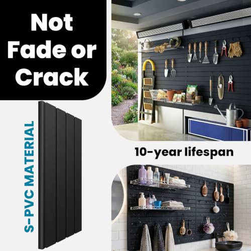 4x2 FT Slat Wall Paneling Wall Storage Systems with 8 Hooks (Black) - color: Black, size: 4x2 FT
