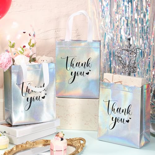 Sweetude 30 Thank You Non Woven Gift Bag, 10 x 8 x 4 Inch, Laser - color: Laser, size: 10 X 8 X 4 Inch