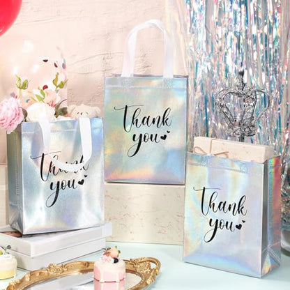 Sweetude 30 Thank You Non Woven Gift Bag, 10 x 8 x 4 Inch, Laser - color: Laser, size: 10 X 8 X 4 Inch