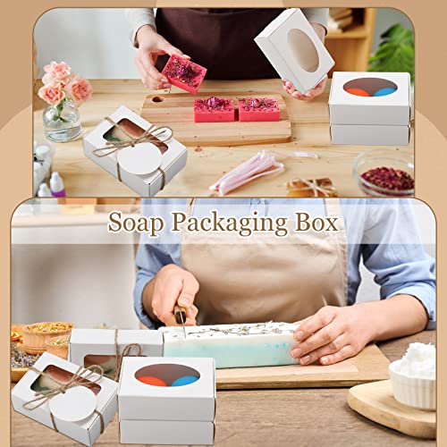 Yexiya 60 Pcs Homemade Soap Boxes 3.55 x 2.4 x 1.2 Inch Kraft Soap Box with Window Mini Gift Packaging Supplies for Homemade Bakery Candy Cookies Party Favor(White) - color: White