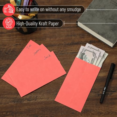 Mr. Pen- Money Envelopes for Cash, 6.5" x 3.5", 100 Pack, Kraft Paper - color: Red Clay, size: 100 Pack