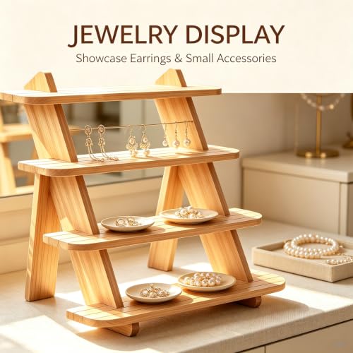 Wooden Display Stand, Tiered Cupcake Stand, 4 Tier Display Stand Riser - color: K-Natural-2Pcs