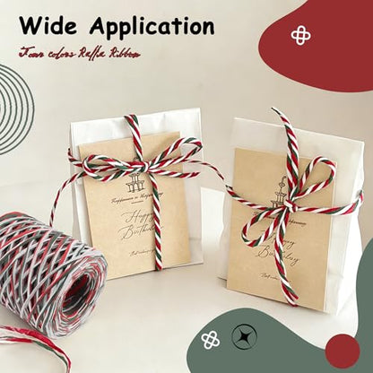 492 Feet Raffia Paper Ribbon, Red White Green - color: 3 color-red white green