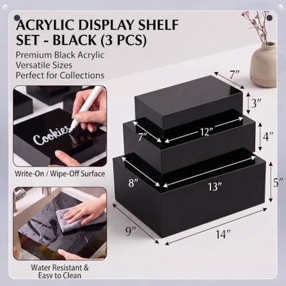 3 Pack Extra Large Black Acrylic Buffet Risers 14” 13” 12” Cubes - color: Black, style: Cube