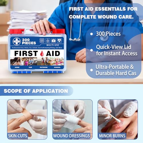 300 Piece Professional First Aid Kit, Navy Blue - color: Navy Blue