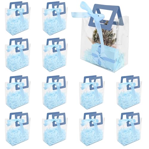 KEUKORZ 12 PCS Blue Clear PVC Gift Bags with Handles Reusable Transparent - color: Blue