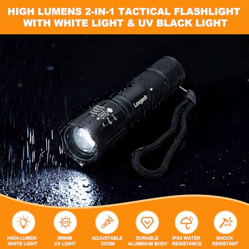 6 Pack 2-in-1 Dual Light LED Flashlight, White & UV Black Light, High Lumens LED Torch, Portable Flashlight for Pet Urine Detection, Resin Curing, Leak Detection, Camping, Inspection & Emergency
