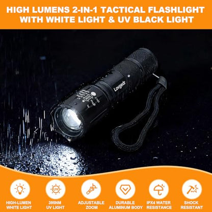 6 Pack 2-in-1 Dual Light LED Flashlight, White & UV Black Light, High Lumens LED Torch, Portable Flashlight for Pet Urine Detection, Resin Curing, Leak Detection, Camping, Inspection & Emergency