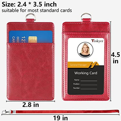 Teskyer Leather ID Badge Holder with Lanyard, Vertical Wine Red - color: Wine Red, size: Vertical