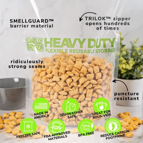 Smelly Proof HEAVY DUTY Reusable STAND-UP Bags for Food Storage, USA Made, NO PEVA & BPA FREE, Reusable Freezer Bags, Dishwasher-Safe, Triple Zip, CLEAR 5-mils XXL 2-Gallon 12" x 16" - 5pk - size: 5pk XXL 2-Gallon 12"x16"