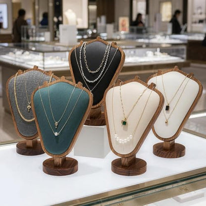 5 Pack Wooden Necklace Display Stand Set, Linen Jewelry Bust Necklace Display Holders for Retail Stores, Vendor Booths and Trade Shows (jewelry rack mix) - color: jewelry rack mix