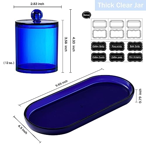 SheeChung 3 PCS Qtip Holder Bathroom Set with Tray, Acrylic Apothecary Jars - color: Blue