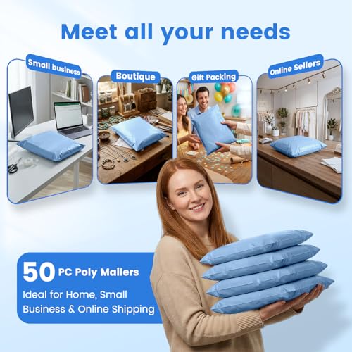 Metronic Poly Mailers 12x15.5 50PC Shipping Bags for Clothing Light Blue - color: Light Blue, size: 12x15.5 50PC