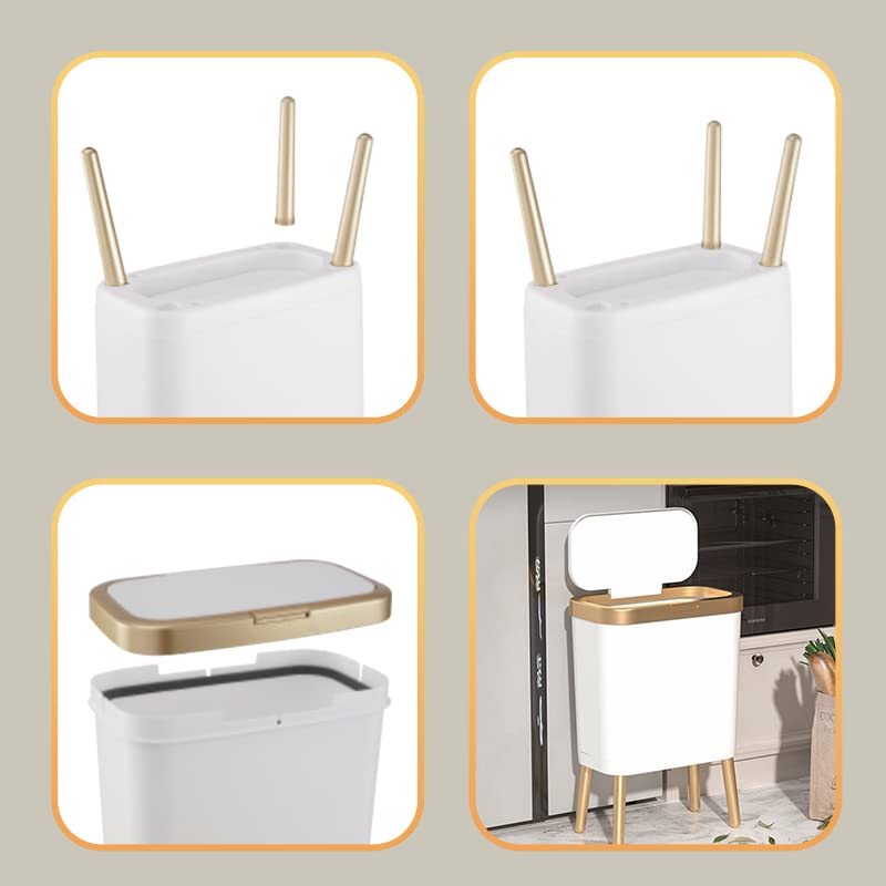 Procade 4 Gallon Bathroom Trash Can with Lid,Slim White and Gold Trash Bin - color: White