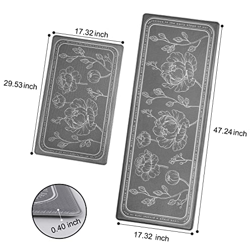 Kitchen Floor Mat Set of 2, Anti Fatigue Mat 17"x47"+17"x29" - color: Grey, size: 17"x47"+17"x29"