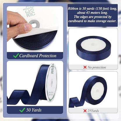 woric Navy Blue Satin Ribbon 1 inch 60 Yards Dark Blue Ribbon - color: Navy Blue