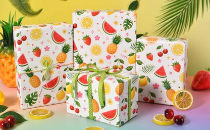 Sikiweiter Colorful Summer Fruit Wrapping Paper Roll, 17 Inches x 16.5 Feet, Watermelon Strawberry Lemon Cherry Tropical Gift Wrap for Birthday Party and Summer Celebration(Fruits) - color: Fruits
