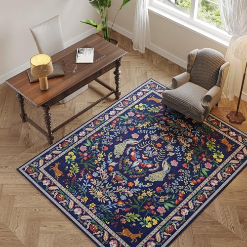 Rugcomf Area Rug 3x5 Floral Washable Non Slip, Blue - color: Blue, size: 3' x 5' (Rectangular)