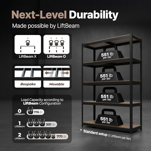 HOMEDANT House Black 48.1" W 5 Tier Storage Shelves Garage Shelving Unit - color: Black, size: 48.1"W x 16.5"D