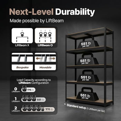 HOMEDANT House Black 48.1" W 5 Tier Storage Shelves Garage Shelving Unit - color: Black, size: 48.1"W x 16.5"D